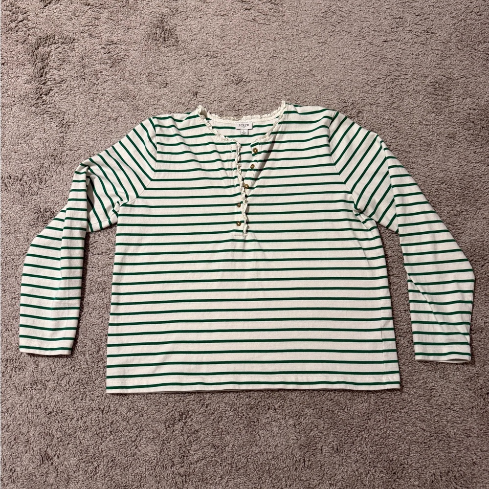 J. Crew 100% Cotton Striped Top with Ruffle Detail Large